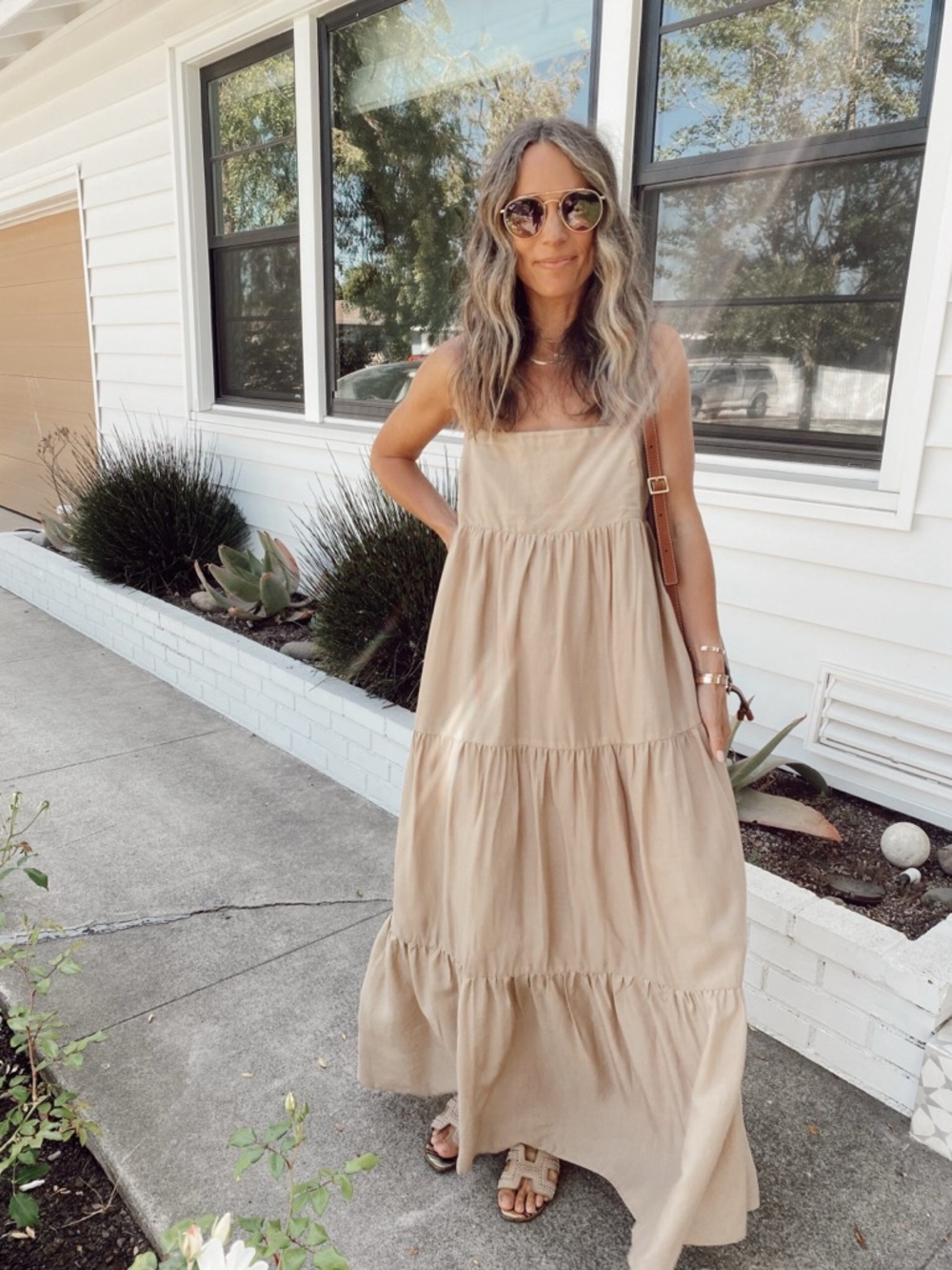 L'Academie Kiyama Tiered Maxi Dress in Tan Size extra large coastal beach vacay